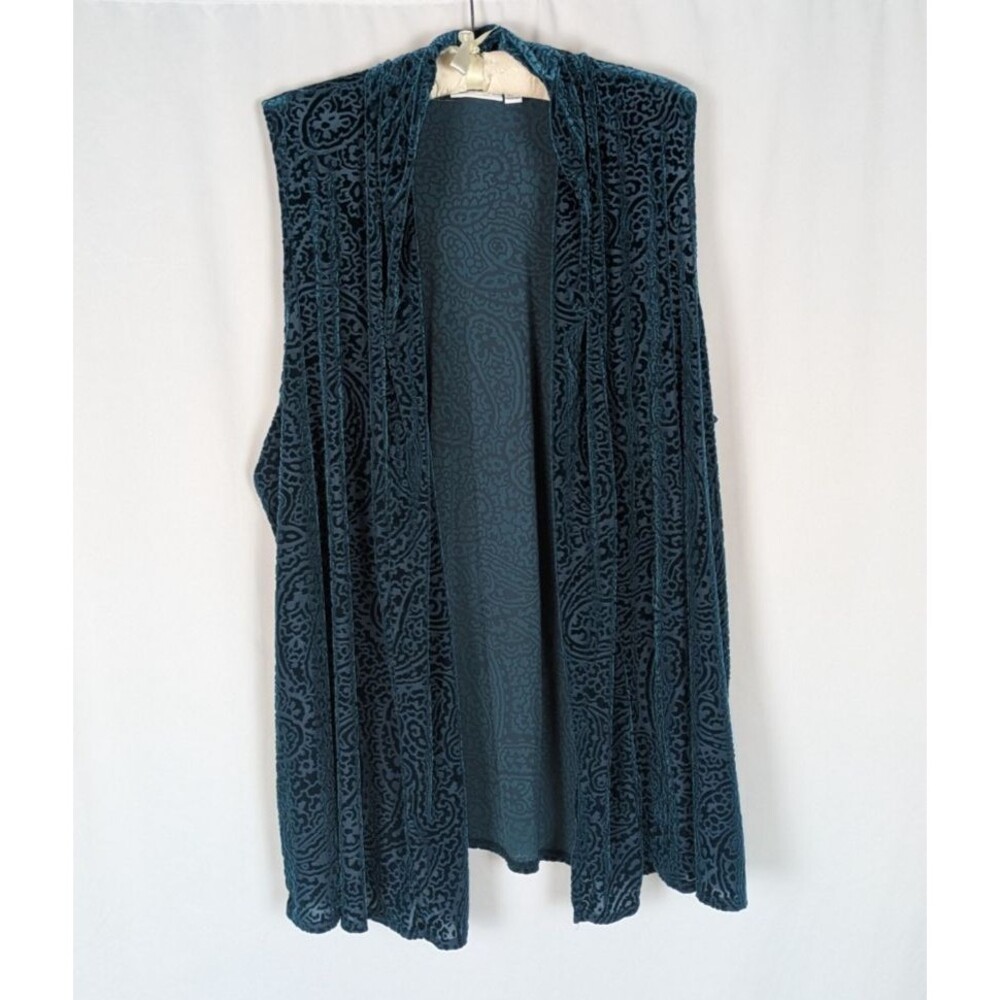 Susan Graver Vest XL Women's Green Paisley Print Lace Velvet Burnout Sleeveless